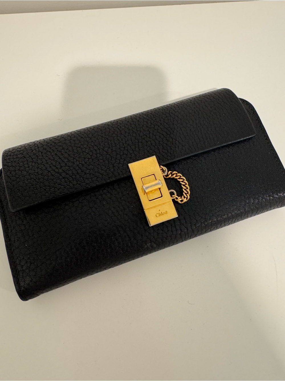 Chloé Black Leather Wallet on Chain with Gold Hardware